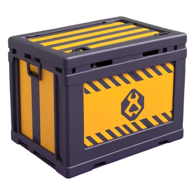 industrial crate, metallic with warning stripes sticker