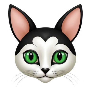 Haz una gata de ojos verdes la cara blanca con mancha negra en las orejas que agarra parte de la frente del lado der pero del iz va desde el ojo hasta la oreja la mancha, tiene la nariz negra en forma de corazón y todo lo que sobra de la cara, barbilla la nariz arriba y el lado de bigotes es blanca sticker