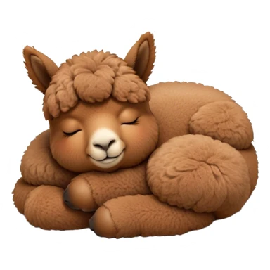 Meme-Worthy Cute Sleeping Brown Alpaca Portrait Emoji, Head resting peacefully with a contented smile, showcasing a delightfully sturdy build and a luxuriously soft brown fleece, eyes shut in a serene nap, Simplified yet hilariously adorable features, highly detailed, glowing with a soft, drowsy light, high shine, relaxed and utterly lovable, stylized with an air of playful laziness, bright and heartwarming, soft glowing outline, capturing the essence of a comically sleepy alpaca, so meme-worthy it feels like it could instantly become the next viral sensation of adorable slumber! sticker