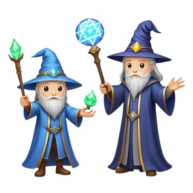 wizard and brain in a magical duel with glowing spell effects sticker