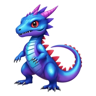 Cute Shiny furry iridescent cyan indigo blue violet gradients Guilmon-Salandit-Fakémon-hybrid-creature (full body)  sticker