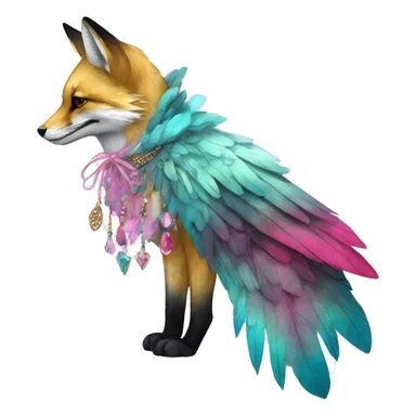 Beige cyan Pink magenta burgundy maroon cyan beige gray fox black stripes wearing gold jewellery gold piercings gold ear piercing gilded vintage watercolour tie dye black raven wings sticker