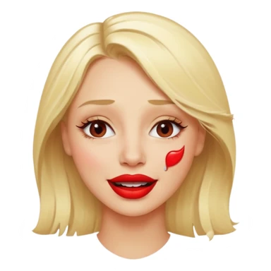 blonde having crying tears from hard laughter. really happy in general, happy eyes. red lipstick sticker