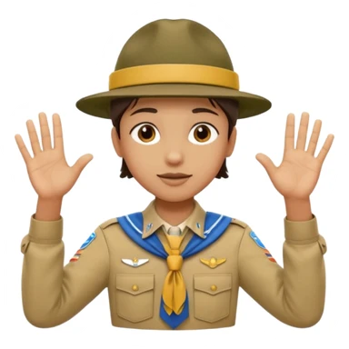 “Emoji-style person in a scout uniform making a balancing gesture with both hands. Hive the guy a scouting head sticker
