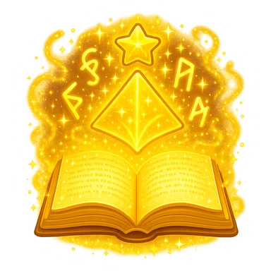 Make the mystic yellow book even more magical with sparkling magical energy, enchanted symbols, glowing effects, and a whimsical magical aura. Style it to resemble an apple emoji style. Keep no background. sticker