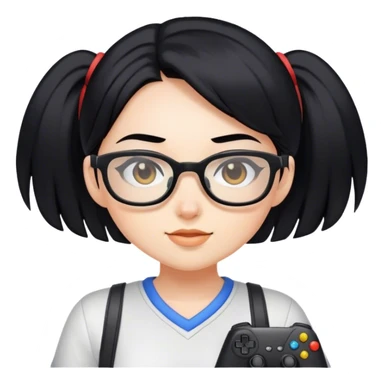 gamer girl with black hair and glasses sticker