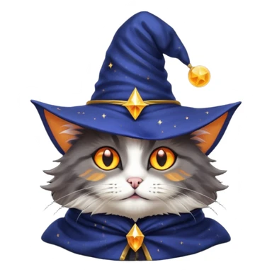 black wizard cat with a pointy starry wizard hat sticker