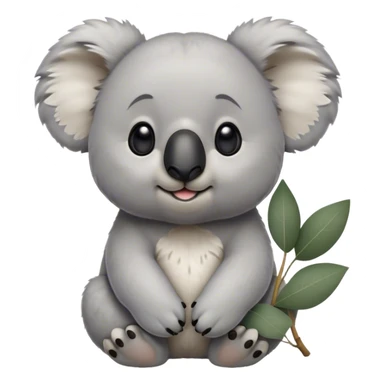 Cinematic Noble Koala Portrait Emoji, Poised and regal, with a stocky, cuddly build and a plush, well-groomed grey fur, large round ears and a distinctive big black nose, deep-set soulful dark eyes, Simplified yet sharp and sophisticated features, highly detailed, glowing with a soft, dignified glow, high shine, intelligent and gentle, stylized with an air of eucalyptus elegance, focused and attentive, soft glowing outline, capturing the essence of a watchful and confident marsupial, so majestic it feels as though it could climb out of the screen with effortless authority! sticker