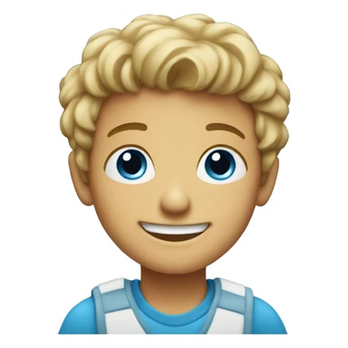 smiling boy indoors on chair blue eyes sticker