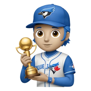 blue jay wearing bluejays MLB baseball cap, holding trophy 🏆 over his head sticker