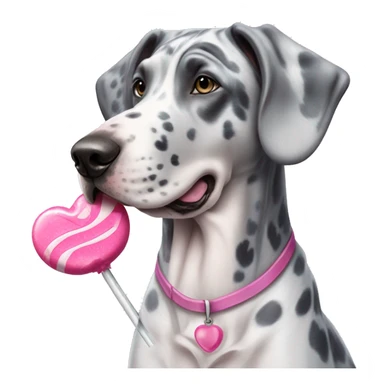 Blue Merle Great Dane holding pink lollipop sticker