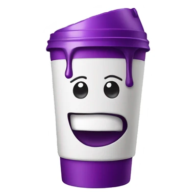 Styrofoam double cup with purple liquid inside, and a dizzy face on the outside sticker
