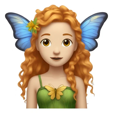 Beautiful, cornflower, fairy, green, gold, chest length ginger hair, big green and gold butterfly wings sticker