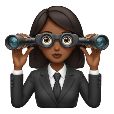 a woman with dark hair in a business attire looking into binoculars sticker