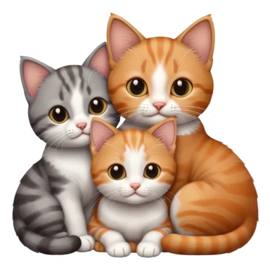 3 very small kittens cuddling together all different colours, the first one is grey and white, the second is ginger and white and the third is brown tabby and white sticker