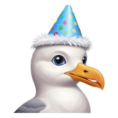 A seagull with a party hat, only the head sticker