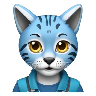 A blue lynx with a laptop sticker
