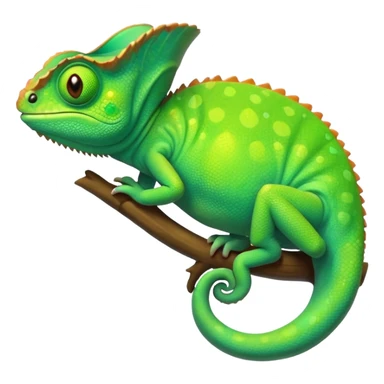 please create an animated color changing emoji that can be used as favicon . the default colour must be green and then its colour must change. the chemeleon should look to the left side. The chemeleon should look happy sticker