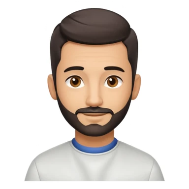 Apple-style 3D emoji of a male barber, dark graying straight hair styled forward in a crop haircut, light stubble beard, warm olive skin, brown eyes, friendly confident smile, slightly raised eyebrows, calm welcoming expression, soft studio lighting, clean background, high quality vector-like render sticker