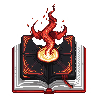 red cursed book with a glowing spell effect swirling around it sticker