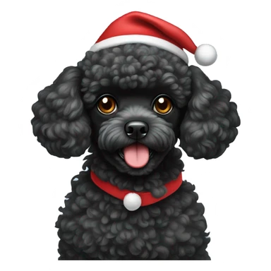 Black toy poodle wearing Santa hat sticker