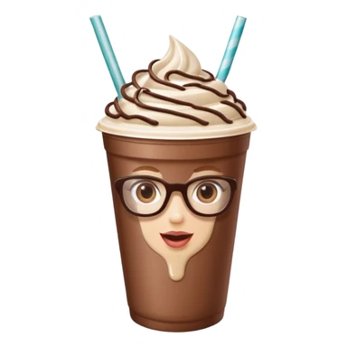 chocolate milkshake in a take-out cup with glassess and long lashes sticker