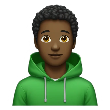 A black boy He wears a green hoodie w sticker
