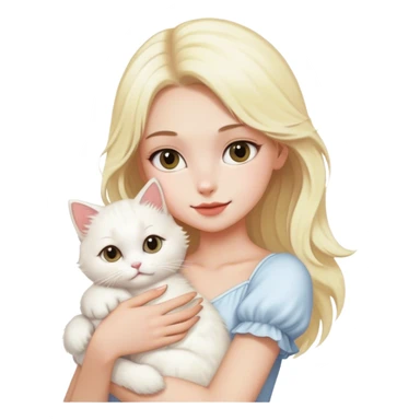 Blonde model holding an white fluffy cat sticker