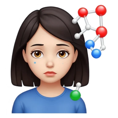 A sad girl thinks about a molecule sticker