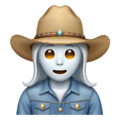 A Ghost emoji that’s wearing cowboy hat and clothing sticker