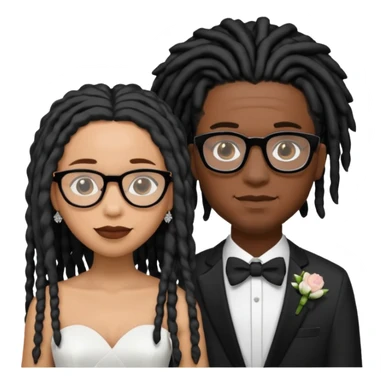 black couple light skin black man with fade black locs, dark skin woman with glasses with black locs wedding sticker