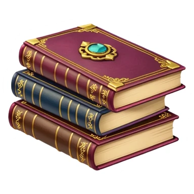 A stack of colorful spellbooks that look like they came out of a fine victorian library sticker