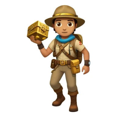 an adventure game, inspired by Uncharted-2. The design features a rugged explorer navigating through ancient ruins, with treasure and obstacles in the background. A dynamic environment with jungle, cliffs, and puzzles highlights the thrill of discovery and action. Transparent background. sticker