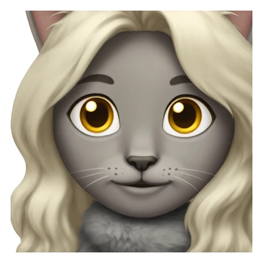 Gray fluffy cat with blonde girl  sticker