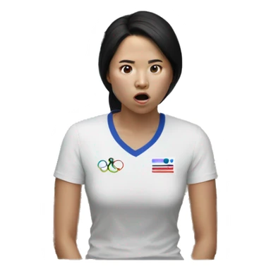 A Korean woman is flipping through TV channels at home and comes across the Olympic games. Her expression is blank sticker