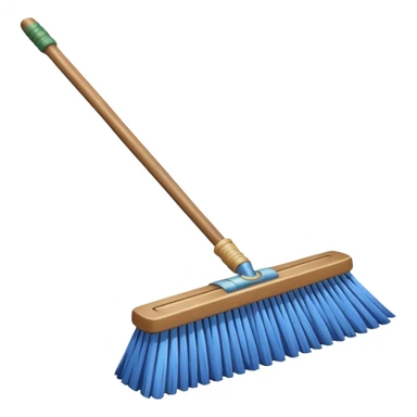 traditional broom with wooden handle on a dusty carpet, straw bristles sweeping visible dust clouds, old-fashioned cleaning tool, vintage household style, 3D cartoon, mobile game icon style, centered composition, no people, no animals, no text, no watermark sticker