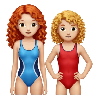 Long Straight Red hair Girl and curly blonde boy in swimsuit sticker