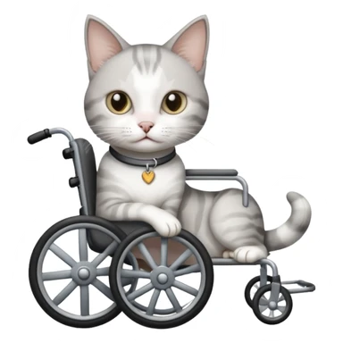 disabled grey and white cat in pet wheelchair sticker