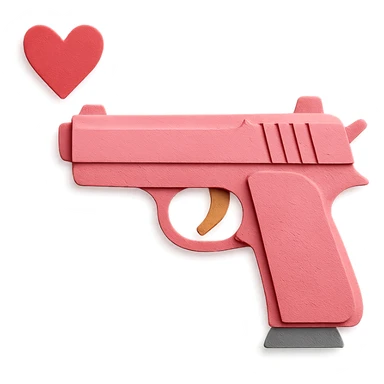 pink heart pistol, paper craft style, layered paper textures, handmade look sticker