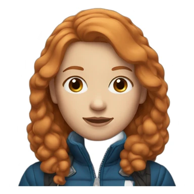 Straight, ginger hair and blue eyes woman with a Canadian jacket sticker