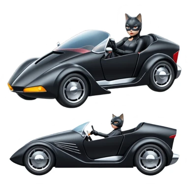 Hot rod comical Cat Woman’s stealth burglar sporty futuristic pursuit mobile two seater car (reclined seating position) sticker