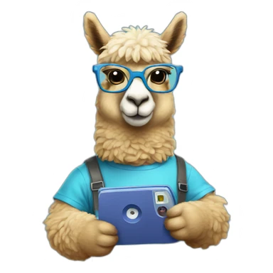blue alpaca with glasses holding a gameboy sticker