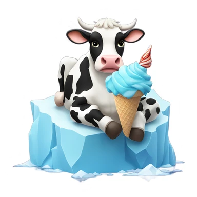 Cow eating ice cream while sitting on an iceberg with fireworks  sticker