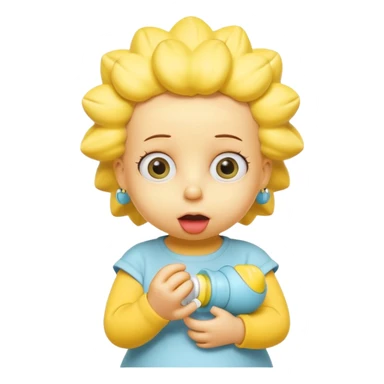 A 3D cartoon baby character fully yellow skin, styled like Maggie Simpson, with pacifier, big eyes, smooth shading, Memoji-style rendering, consistent with other yellow Simpsons characters. sticker