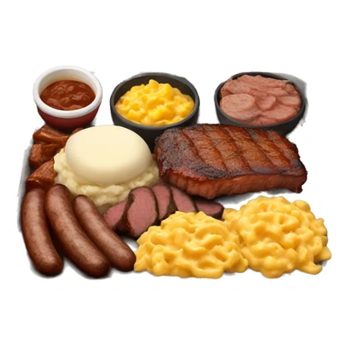 Full assorted tray of Texas bbq with brisket, sausage, corn, mashed potato, Mac and cheese  sticker