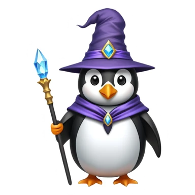 penguin dressed as a wizard with magical staff and pointy hat sticker