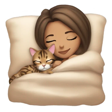 light skin brunette girl sleeping with bengal cat sticker