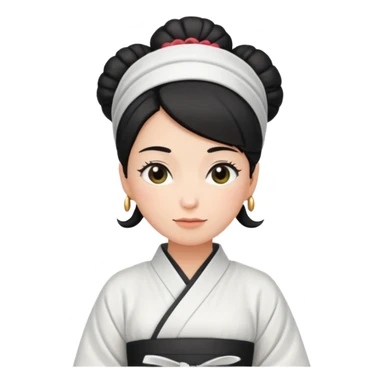 middle age mom with black bun wearing white home kimono and white apron sticker