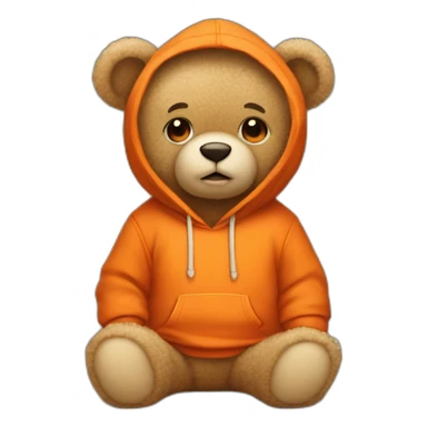 A cute beige teddy bear wearing an orange hoodie. His eyes are black. He's sitting on his butt. sticker
