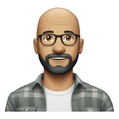 genterate emoji of m pettern bald men with specs and trimmed beard round neck emrald color shirt sticker